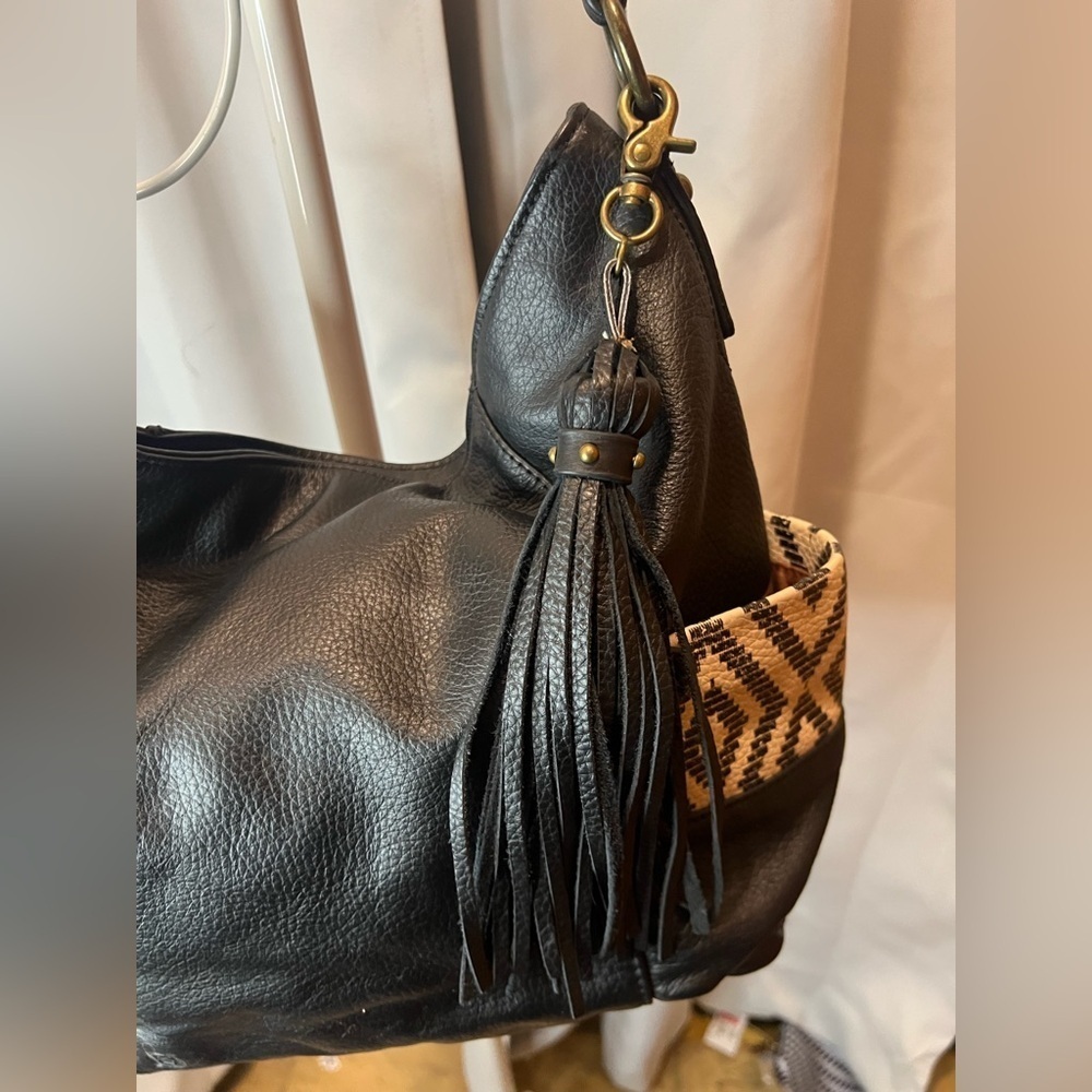 Born Black Leather Shoulder Bag with Tassel - Picture 9 of 13